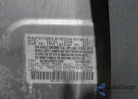 2014 Nissan Sentra Fe+ S/Fe+ Sv/S/Sl/Sr/Sv z USA, uszkodzony, nr VIN 3N1AB7AP6EY219225